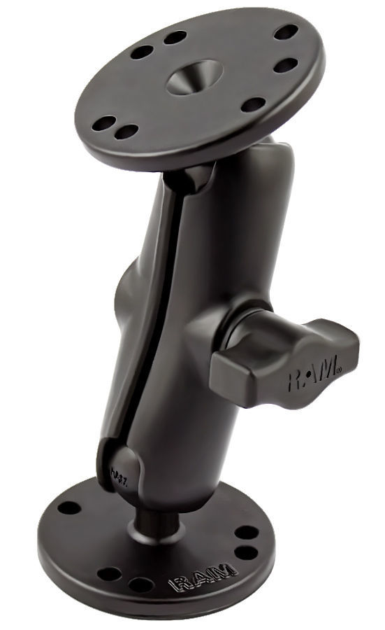RAM Mount Flat Surface Mount Double Clamp Arm with 2x Round Base