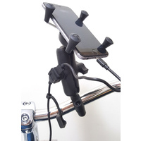 Motorcycle Dual USB Power Handlebar Mount PLUS sized X-Grip